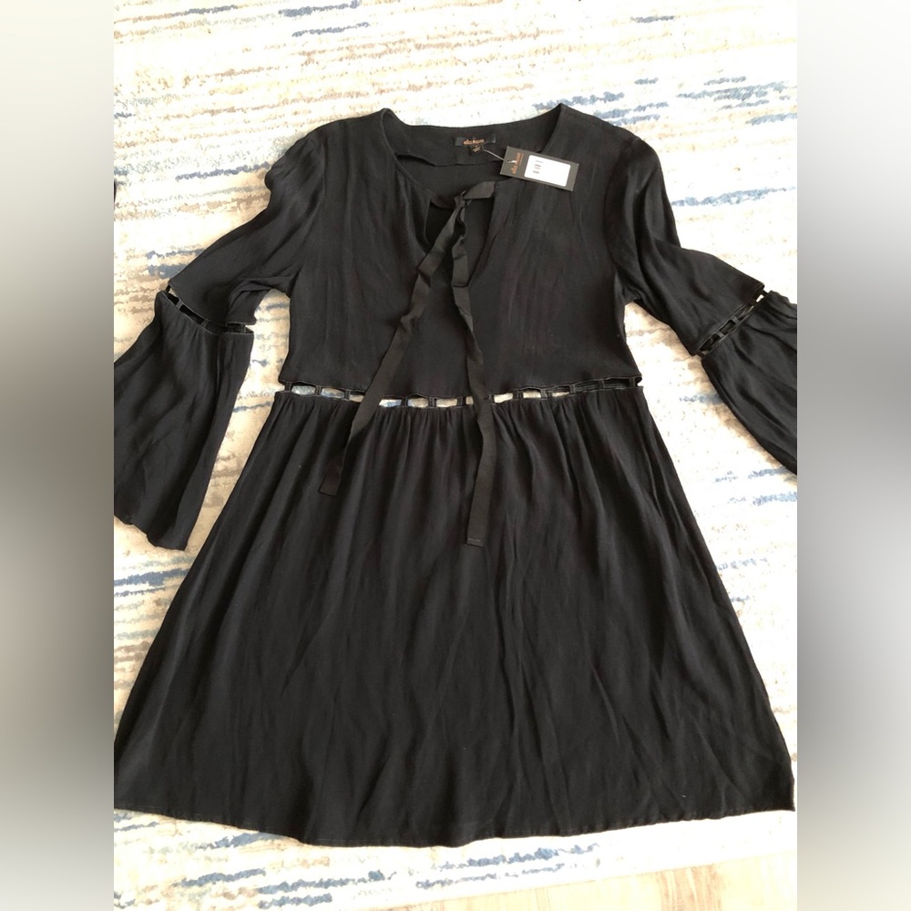 NWT Ella Moss Black Tie-Neck Boho dress Small